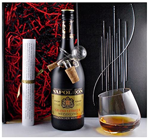Geschenk Napoleon VSOP französischer Weinbrand + Drelio Glas + Glaskugelportionierer von H-BO
