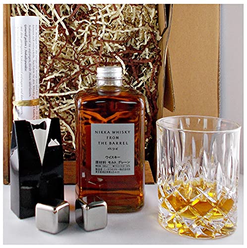 Geschenk Nikka from the barrel japanischer Whisky + Glas + Whisky Kühlsteine im Smoking von H-BO