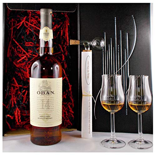 Geschenk Oban 14 Jahre Single Malt Whisky + Glaskugelportionierer + 2 Bugatti Gläser von H-BO