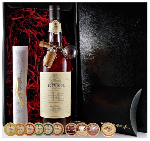 Geschenk Oban 14 Jahre Single Malt Whisky + Glaskugelportionierer + Edelschokoladen von H-BO