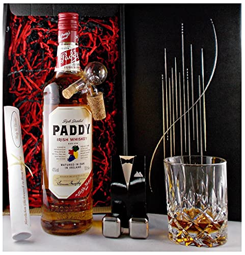 Geschenk Paddy irischer Whiskey + Glaskugelportionierer + Glas + 2 Kühlsteine von H-BO