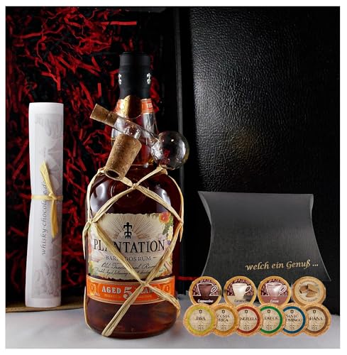 Geschenk Plantation 5 Jahre Barbados Rum + 9 Edelschokoladen in 9 Sorten + Glaskugelportionierer von H-BO
