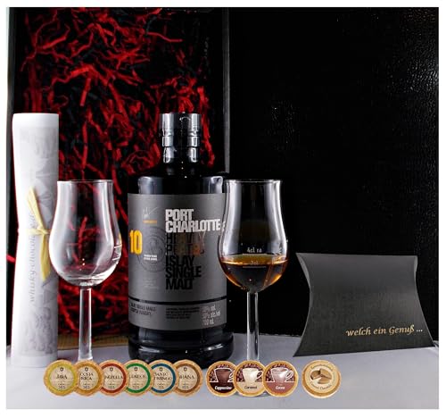 Geschenk Port Charlotte 10 Jahre Single Malt Whisky + 2 Bugatti Gläser + Edelschokoladen von H-BO
