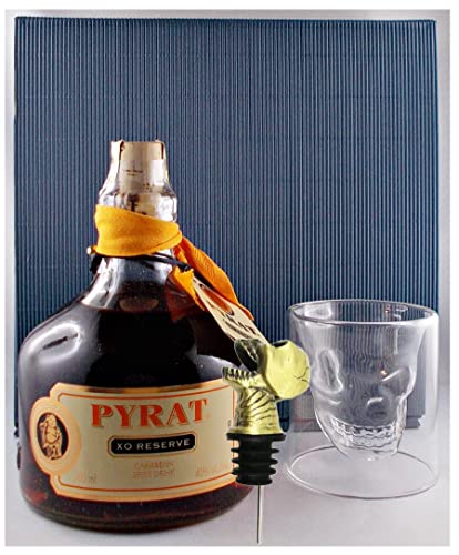 Geschenk Pyrat Rum mit 1 Totenkopf Glas + 1 Totenkopf Ausgießer von H-BO