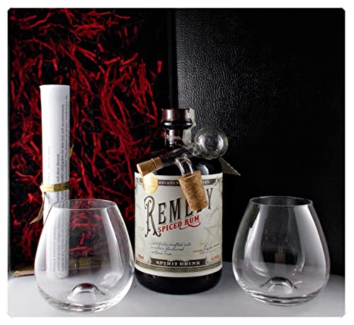 Geschenk Remedy Spiced Rum + 2 Amy Gläser + Glaskugelportionierer von H-BO