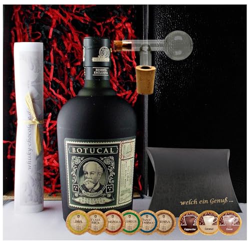 Geschenk Ron Botucal Rum + Glaskugelportionierer + 9 Edelschokoladen in 9 Sorten Geschenk Ron Botucal Rum + Glaskugelportionierer + 9 Edelschokoladen in 9 Sorten von H-BO