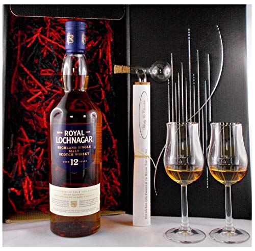 Geschenk Royal Lochnagar 12 Jahre Single Malt Whisky + Glaskugelportionierer + 2 Bugatti Gläser von H-BO