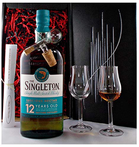 Geschenk Singleton of Dufftown 12 Jahre Whisky + Glaskugelportionierer + 2 Bugatti Gläser von H-BO