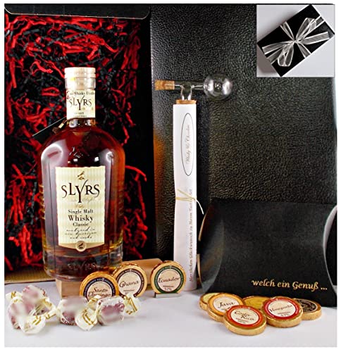 Geschenk Slyrs Classic Single Malt Whisky + Glaskugelportionierer + Edelschokolade + Fudge von H-BO