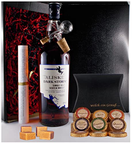 Geschenk Talisker Dark Storm Single Malt Whisky + Glaskugelportionierer + Edelschokolade + Fudge von H-BO