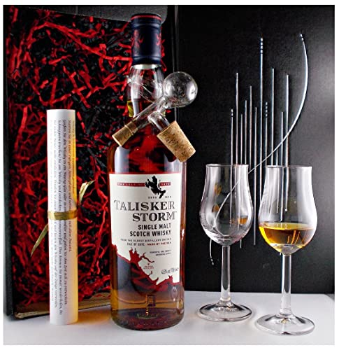 Geschenk Talisker Storm Whisky + 1 Glaskugelportionierer + 2 Bugatti Whiskey Gläser von H-BO