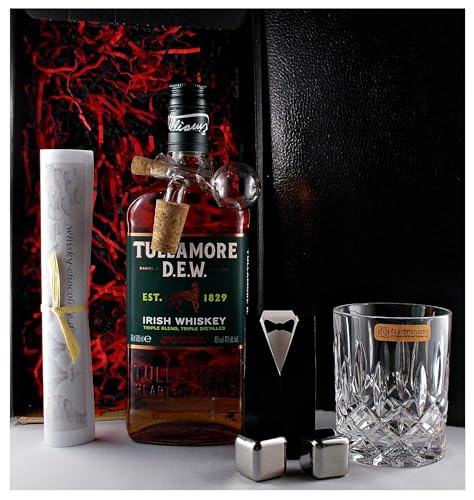 Geschenk Tullamore Dew irischer Whiskey + Glaskugelportionierer + Glas + 2 Whisky Kühlsteine von H-BO