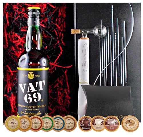 Geschenk VAT 69 Scotch Whisky + Glaskugelportionierer + Edelschokolade + Whiskey Fudge von H-BO