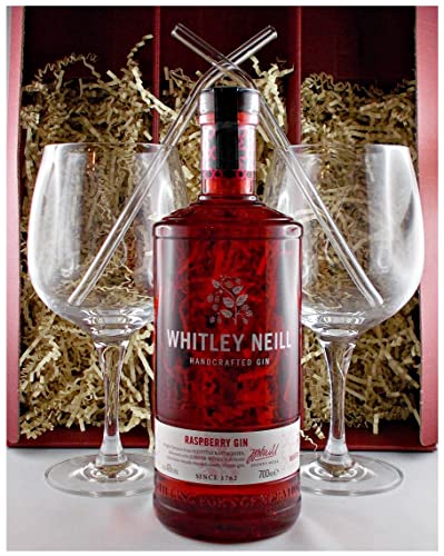 Geschenk Whitley Neill Raspberry Handcrafted Gin + 2 Cocktailgläser + 2 Trinkhalme von H-BO