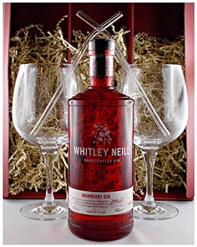 Geschenk Whitley Neill Raspberry Handcrafted Gin + 2 Cocktailgläser + 2 Trinkhalme von H-BO