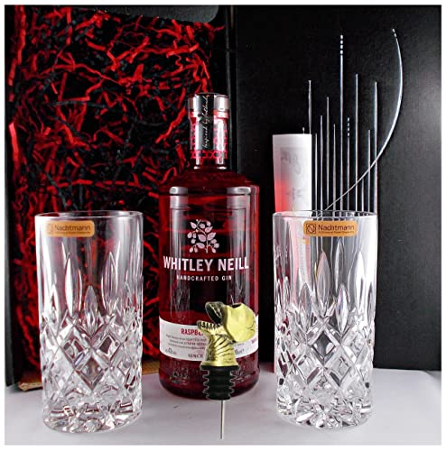Geschenk Whitley Neill Raspberry Handcrafted Gin + 2 Gläser + Ausgießer Totenkopf von H-BO