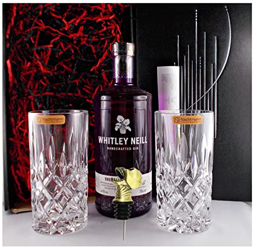Geschenk Whitley Neill Rhubarb & Ginger Gin + 2 Gläser + Ausgießer Totenkopf von H-BO