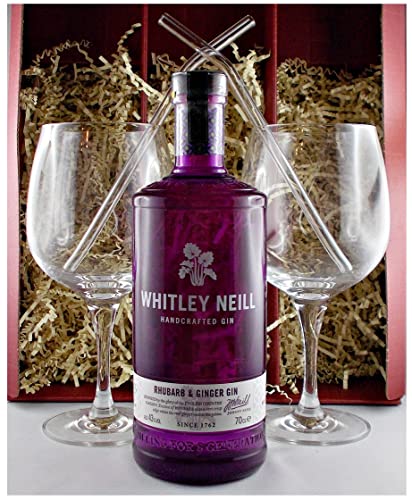 Geschenk Whitley Neill Rhubarb & Ginger Gin - Handcrafted + 2 Cocktailgläser + 2 Trinkhalme von H-BO