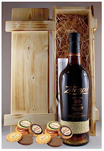 Geschenk Zacapa 23 Centenario Solera Rum +12 Edelschokoladen in Holzkiste von H-BO