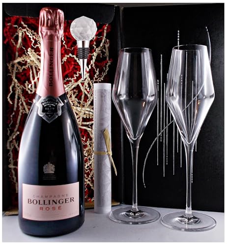 H-BO Geschenk Champagner Bollinger Rosè + Flaschenverschluß + 2 Gläser Flame von H-BO