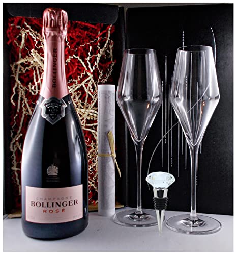 H-BO Geschenk Champagner Bollinger Rosè + Flaschenverschluß + 2 Gläser Flame von H-BO