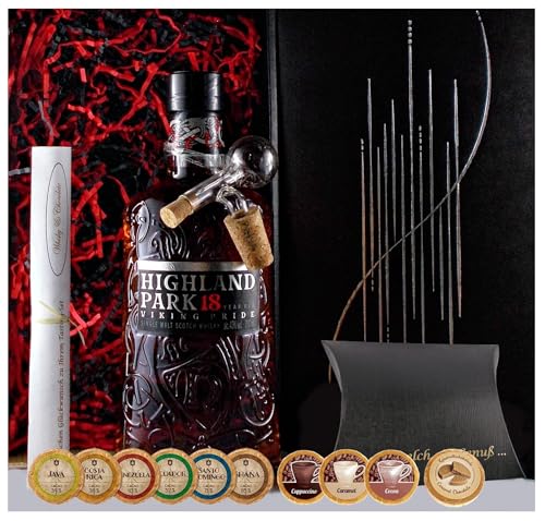 H-BO Geschenk Highland Park 18 Jahre Single Malt Whisky + Edelschokolade + Whiskey Fudge + Glaskugelportionierer von H-BO