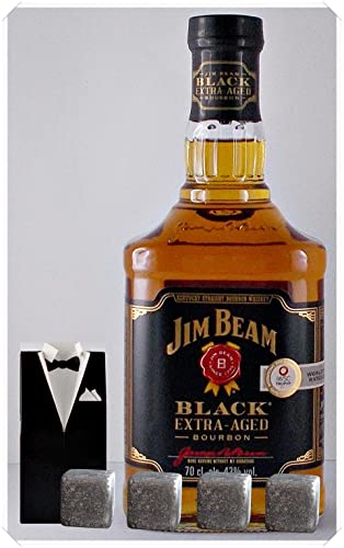 Jim Beam Black Extra-Aged 6 Jahre Bourbon Whiskey + 4 Whisky Kühlsteine im Smoking von H-BO