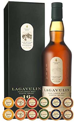 Lagavulin 16 Jahre Islay Single Malt Whisky mit 12 Edelschokoladen in 6 Sorten von H-BO