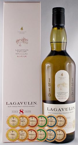 Lagavulin 8 Jahre Islay scotch Single Malt Whisky + 12 Edelschokoladen in 6 Sorten von H-BO