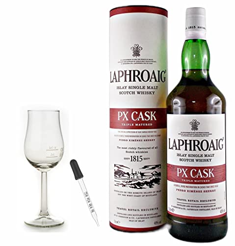 Laphroaig PX 1 Liter islay Single Malt Whisky +1 Bugatti Glas +1 Glaspipette von H-BO