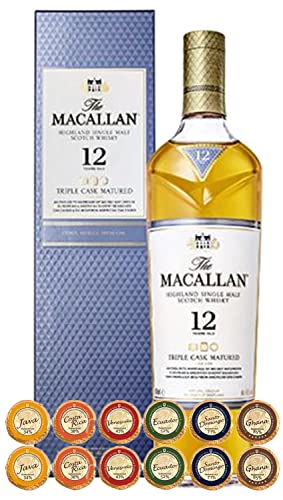 Macallan Triple Cask 12 Jahre Single Malt Whisky + 12 Edelschokoladen in 6 Sorten von H-BO