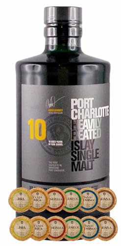 Port Charlotte 10 Jahre Islay Single Malt Whisky + 12 Edelschokoladen in 6 Sorten von H-BO