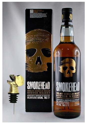 Smokehead Islay Single Malt Whisky + 1 Ausgießer Totenkopf Schädel von H-BO