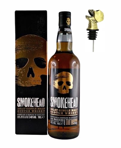 Smokehead Islay Single Malt Whisky + 1 Ausgießer Totenkopf Schädel von H-BO