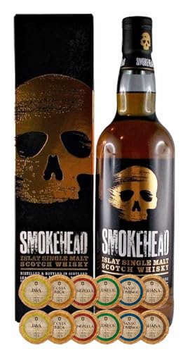 Smokehead Islay Single Malt Whisky + 12 Edelschokoladen in 6 Sorten von H-BO