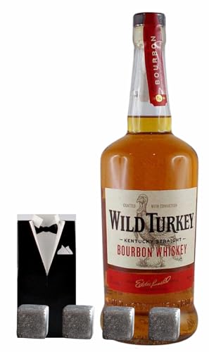 Wild Turkey 81 Proof Kentucky straight Bourbon Whiskey + 4 Whisky Kühlsteine im Smoking von H-BO