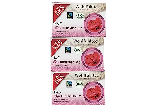 H&S Bio Hibiskusblüte Tee, 3 x 20 Beutel (à 1,75 g): 100% Bio Fair Trade Fruchtkelche von Hibiskusblüten, 3er Pack von H & S