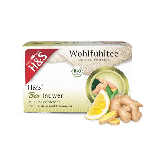 H&S Bio Ingwer Tee: 100% Mild-erfrischender Ingwertee mit Kräutern und Lemongras, 20 x 2,0 g von H & S