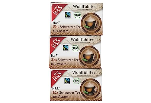 H&S Bio Schwarzer Tee aus Assam, 3 x 20 Beutel (à 1,8 g): 100% Bio Fair Trade Schwarztee, 3er Pack von H & S