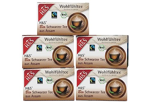 H&S Bio Schwarzer Tee aus Assam, 5 x 20 Beutel (à 1,8 g): 100% Bio Fair Trade Schwarztee, 5er Pack von H & S