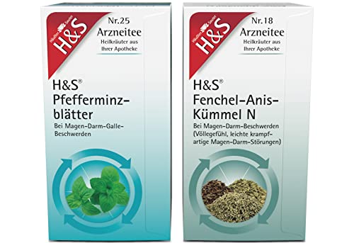 H&S Fenchel-Anis-Kümmel Tee N und H&S Pfefferminzblätter: Tee Bundle zur Anwendung bei krampfartigen Magen-Darm- und Gallenbeschwerden, je 20 Beutel von H & S