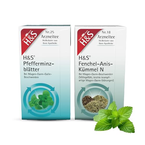 H&S Fenchel-Anis-Kümmel Tee N und H&S Pfefferminzblätter: Tee Bundle zur Anwendung bei krampfartigen Magen-Darm- und Gallenbeschwerden, je 20 Beutel von H & S