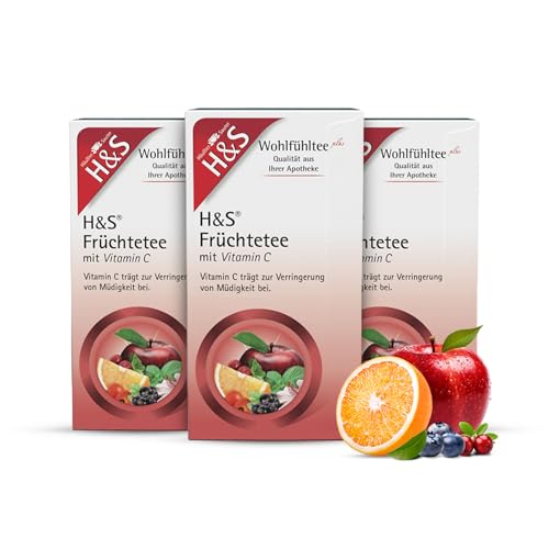 H&S Früchtetee mit Vitamin C, 3 x 20 Beutel (à 2,7 g): Erfrischend-aromatische Frucht-Teemischung, 3er Pack von H & S