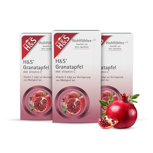 H&S Granatapfel mit Vitamin C Tee, 3 x 20 Beutel (à 2,7 g): Fruchtig-angenehmer Granatapfeltee, 3er Pack von H & S