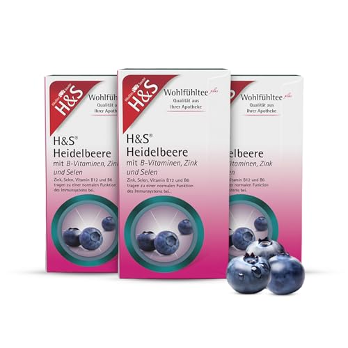 H&S Heidelbeere mit B-Vitaminen, Zink und Selen Tee, 3 x 20 Beutel (à 2,5 g): Früchtetee zum Wohlfühlen mit wertvollen Zusatzstoffen, 3er Pack von H & S