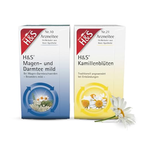 H&S Magen- und Darmtee mild und H&S Kamillenblüten: Tee Bundle zur Anwendung bei Magen-Darm Beschwerden, wirkt beruhigend, je 20 Beutel à 2 g von H & S