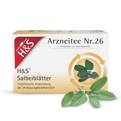 H&S Salbeiblätter: Arzneitee Nr. 26 Tee bei Verdauungsproblemen, Salbei getrocknet, 20 x 1,6 g von H & S