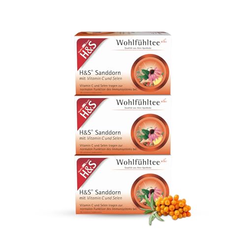 H&S Sanddorn mit Vitamin C und Selen, 3 x 20 Beutel (à 2,5 g): Früchte-Kräuter-Tee mit wertvollen Zusatzstoffen, 3er Pack von H & S