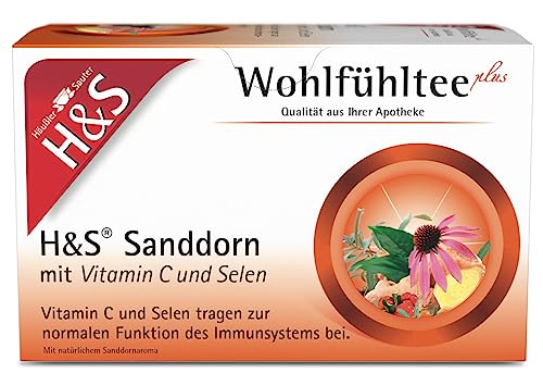 H&S Sanddorn mit Vitamin C und Selen: Früchte-Kräuter-Tee mit wertvollen Zusatzstoffen, 20 x 2,5 g von H & S