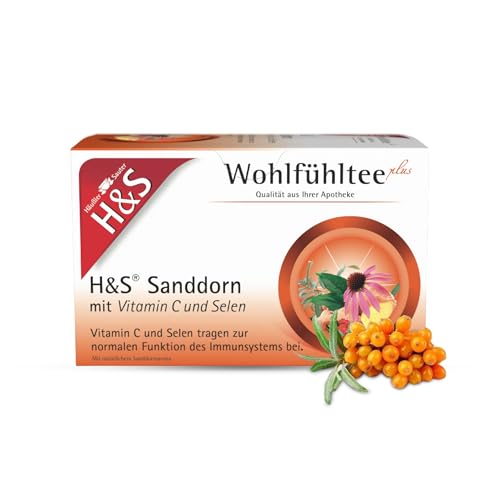 H&S Sanddorn mit Vitamin C und Selen: Früchte-Kräuter-Tee mit wertvollen Zusatzstoffen, 20 x 2,5 g von H & S